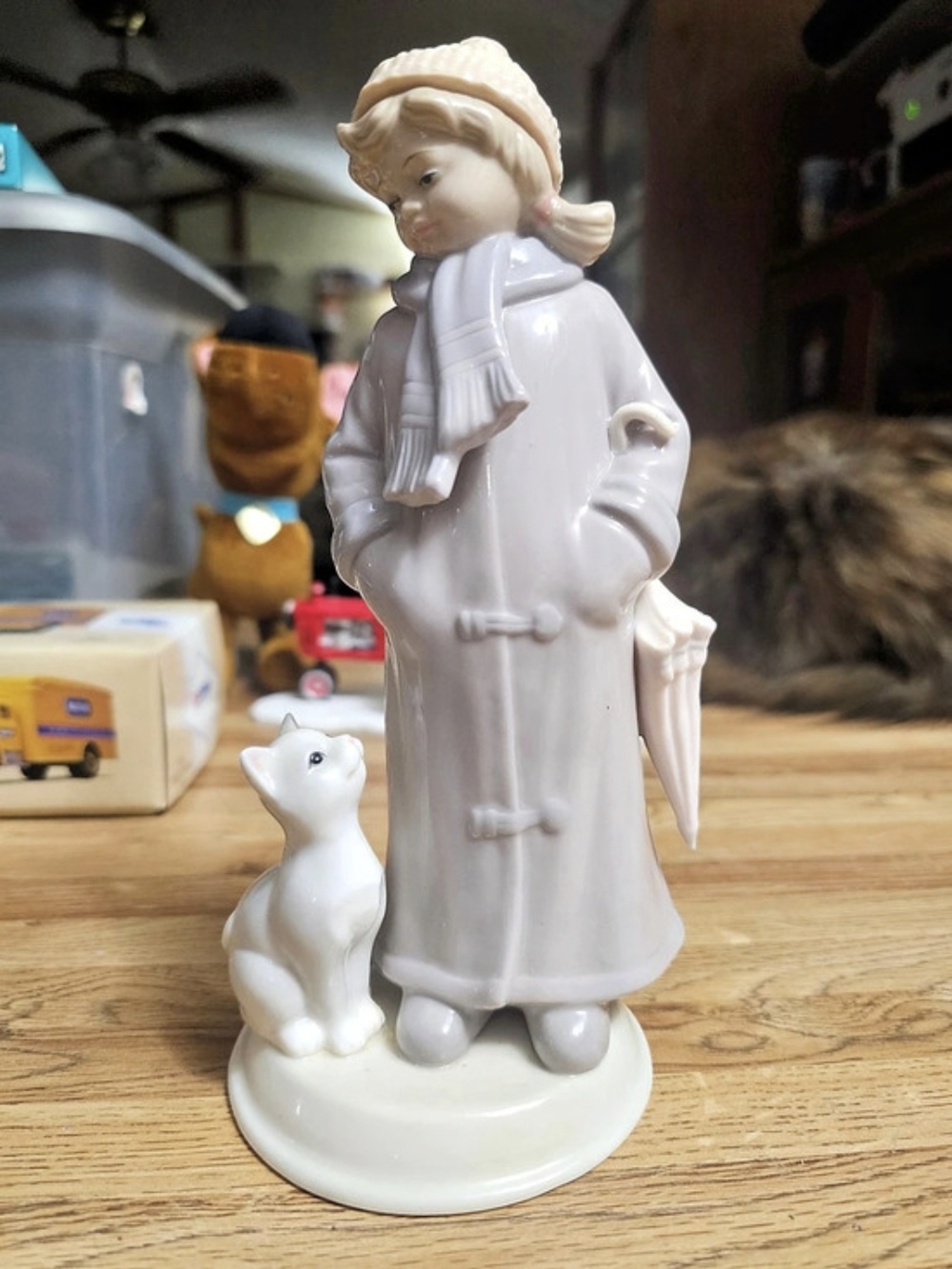 Vintage Lladro Traveling Girl and Cat Figurine Decor